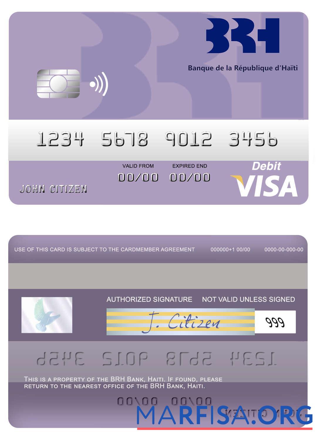Downloadable Haiti BRH Bank visa debit card download for verification